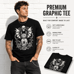 Gothic Bat Wing Cat Skull Roses Halloween Dark Art Graphic Men's T-Shirt