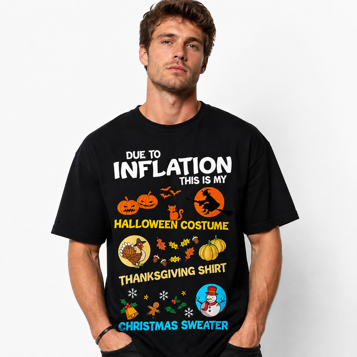 Due to Inflation Halloween Thanksgiving Christmas Funny Men's T-Shirt