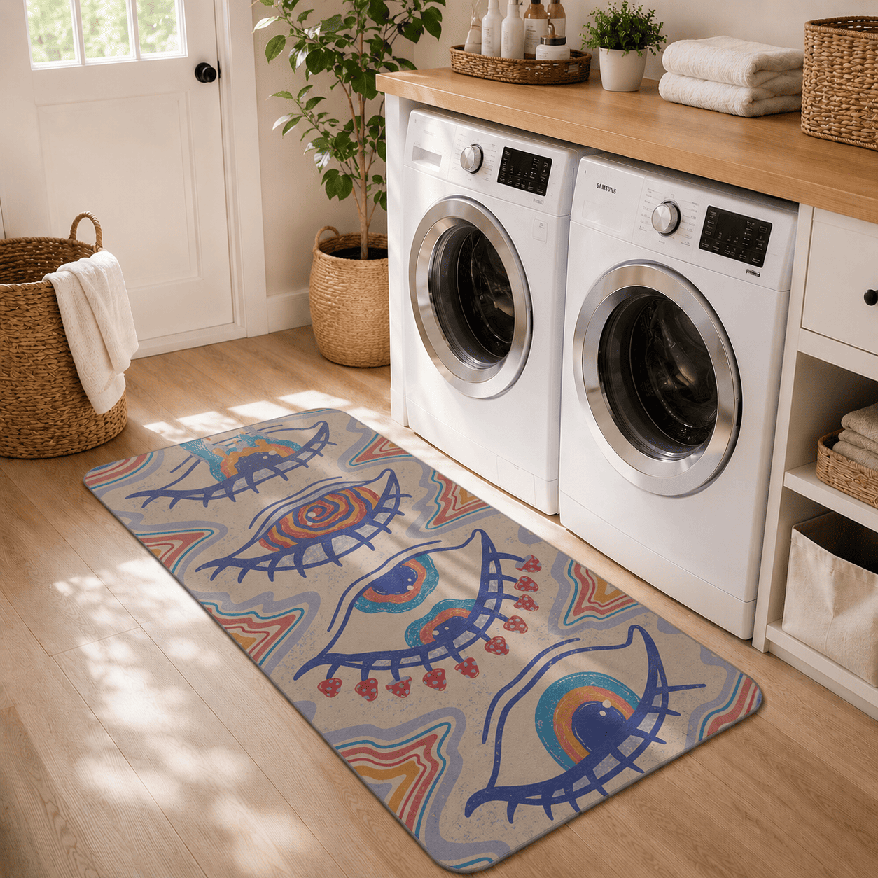 Trippy Eyes Bath Rug Quick Dry Super Absorbent Non Slip Psychedelic Decor