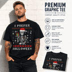 I Prefer Halloween Funny Christmas Skeleton Santa Holiday Graphic Men's T-Shirt
