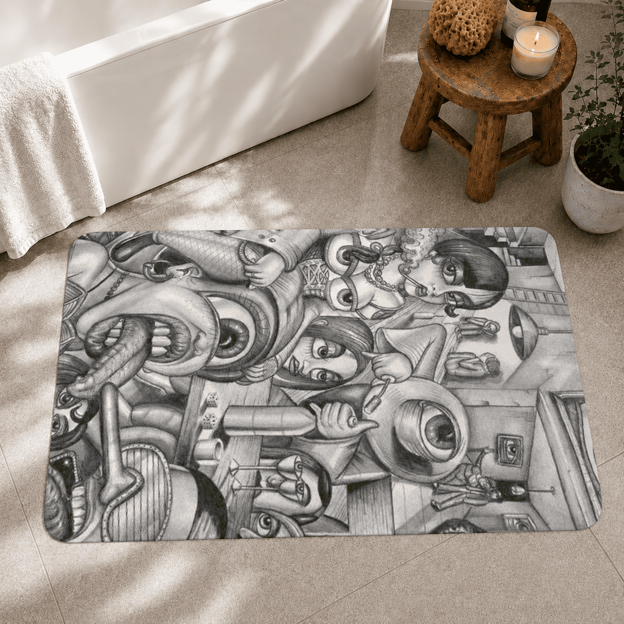 Surreal Art Abstract Design Rug, Psychedelic Modern Livingroom Carpet, Cool Bedroom Rug, Bathroom Mat, New Home Gift, Unique Home Decor