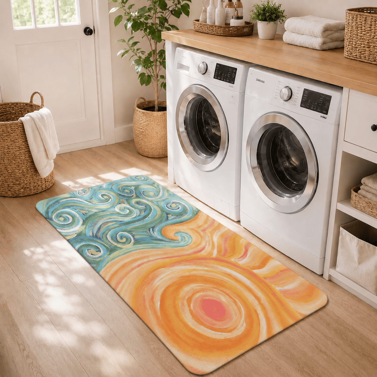 Sun and Sea Floor Mat Quick Dry Super Absorbent Non Slip Summer Coastal Decor