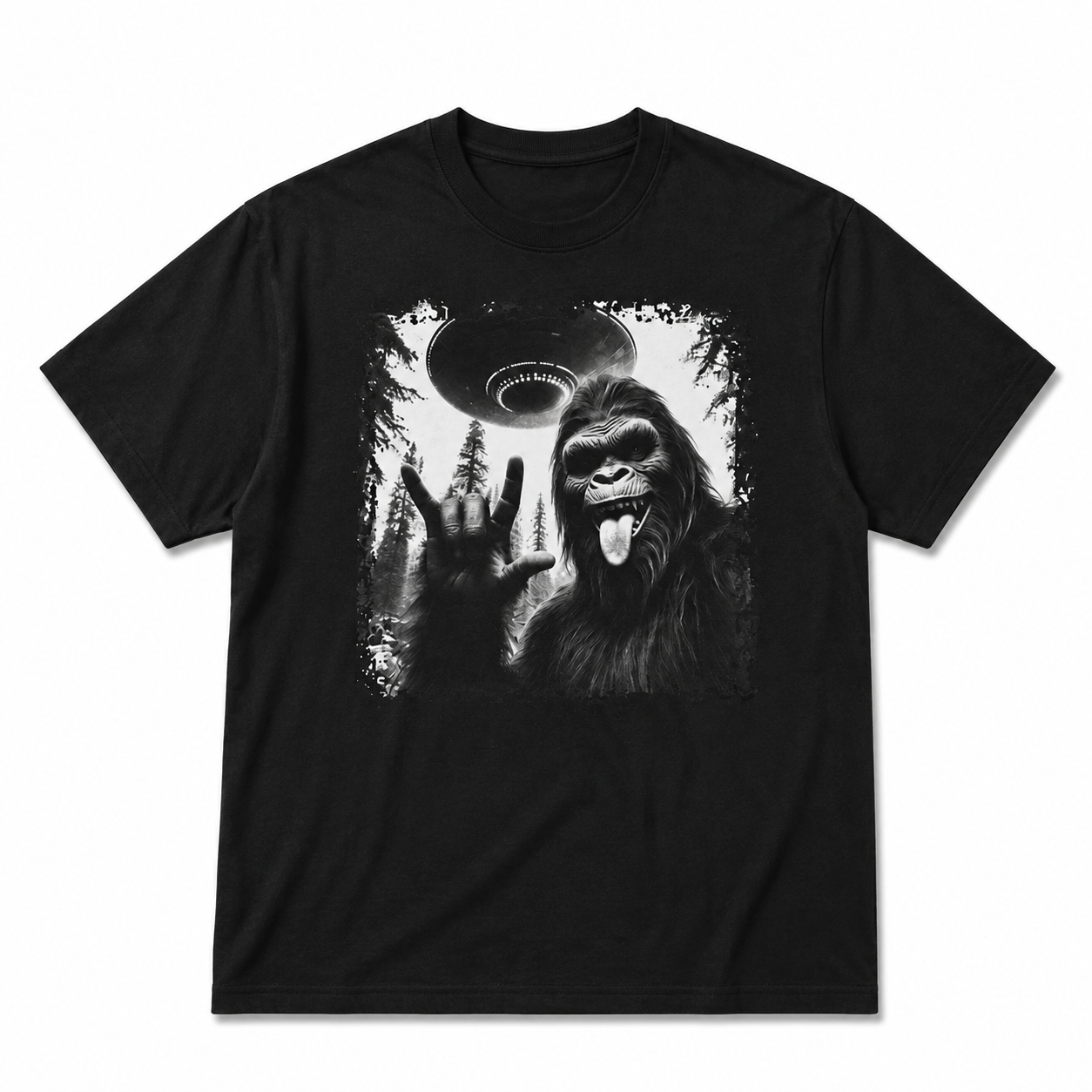 Funny Bigfoot Alien Abduction T-Shirt: Cryptid UFO Tee
