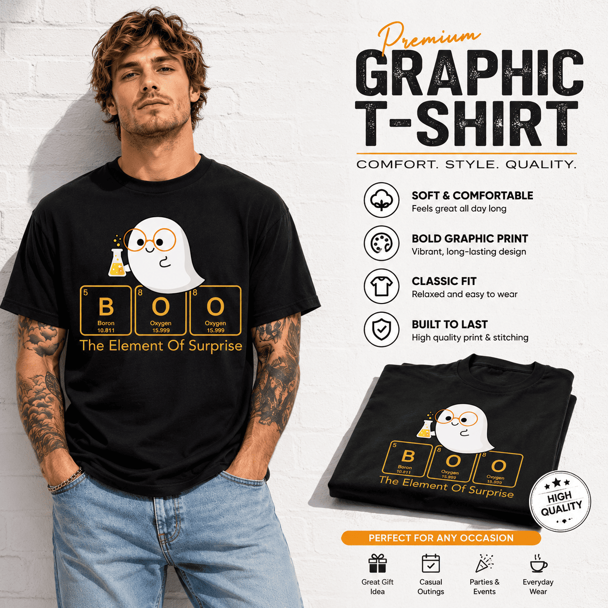 Boo Element of Surprise Funny Chemistry Ghost Halloween Men's T-Shirt