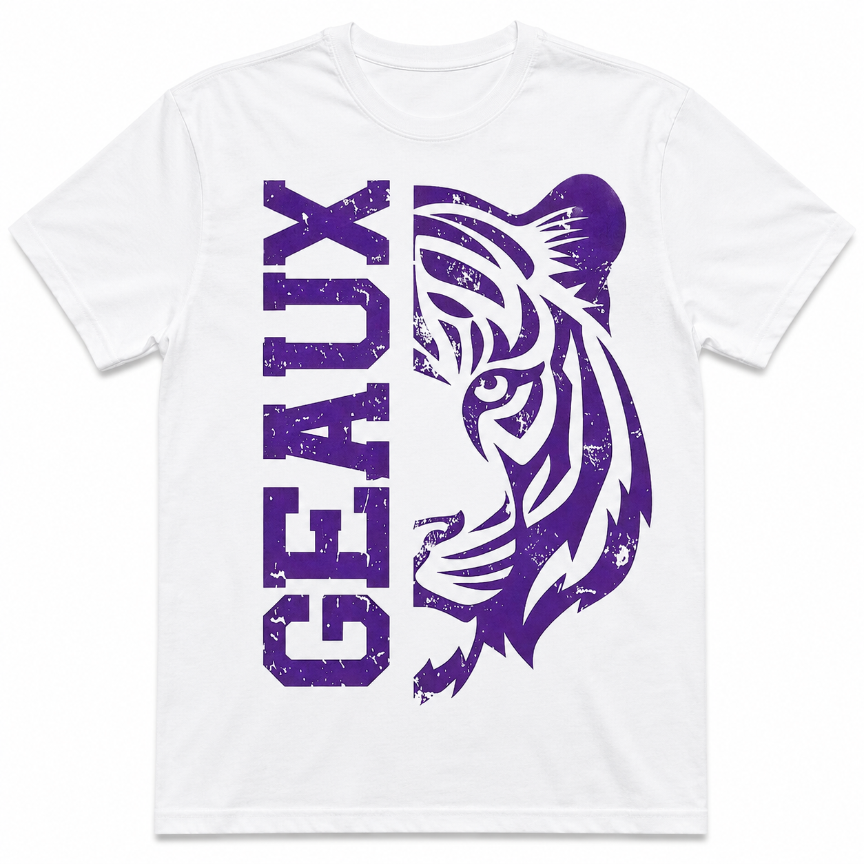 Purple Tiger Graphic T-Shirt Vintage Distressed Sports Fan Tee