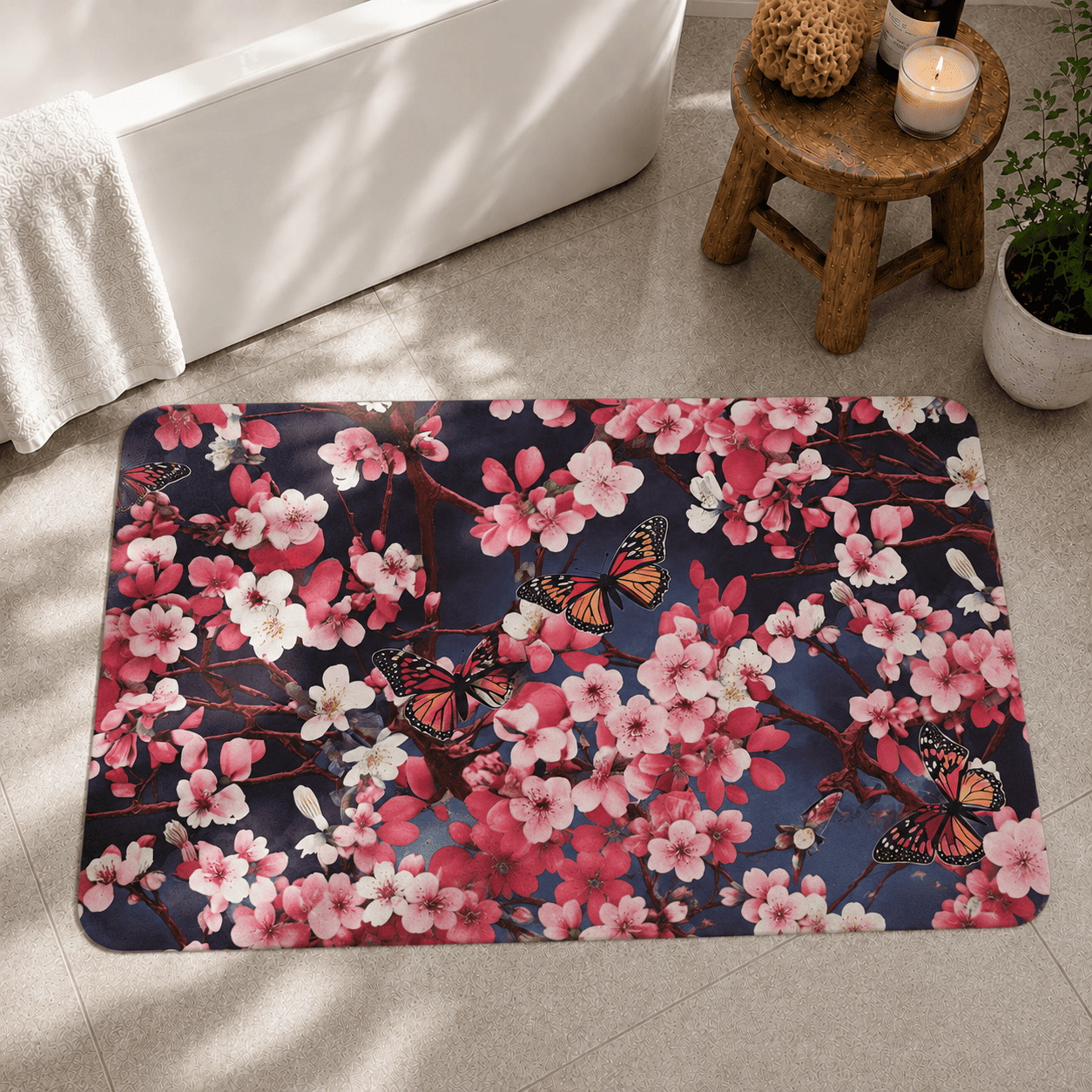 Japanese Koi Door Mat Quick Dry Super Absorbent Non Slip Fish Pattern