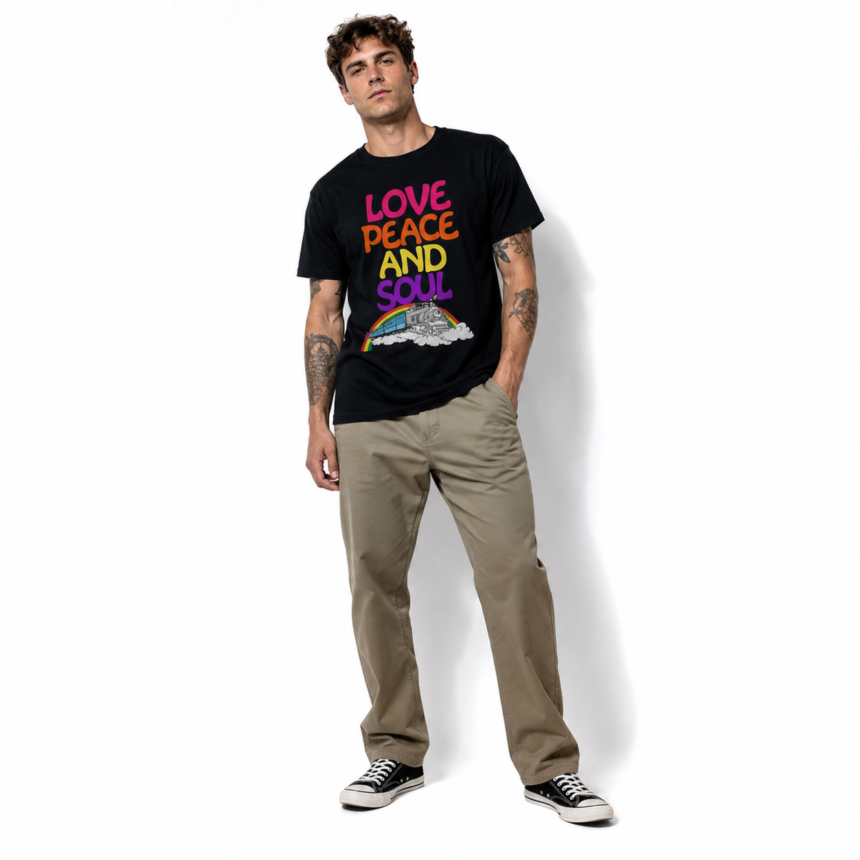 Love Peace and Soul Retro Train Rainbow Graphic Men's T-Shirt