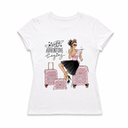 Women Adventure Begins Travel Graphic T-Shirt Suitcase Print Casual Tee