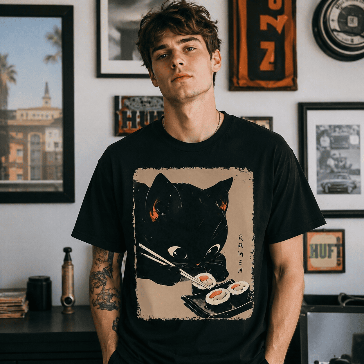 Kawaii Cat Sushi Anime T-Shirt Japanese Cute Kitten Food Graphic Tee