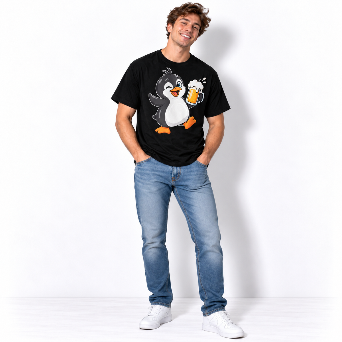 Funny Beer Drinking Penguin Party Men's Graphic T-Shirt