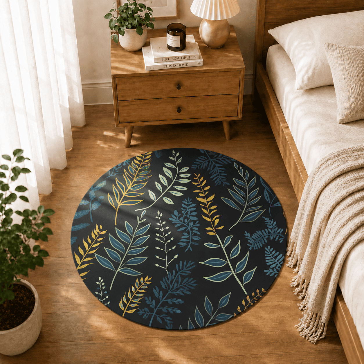 Botanical Entryway Mat with Quick Dry Super Absorbent Non Slip Fern Design