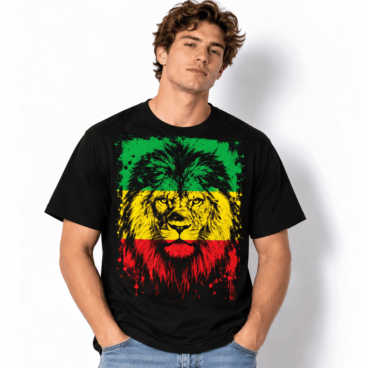 Rasta Lion Reggae Colors Urban Art Men's Graphic T-Shirt