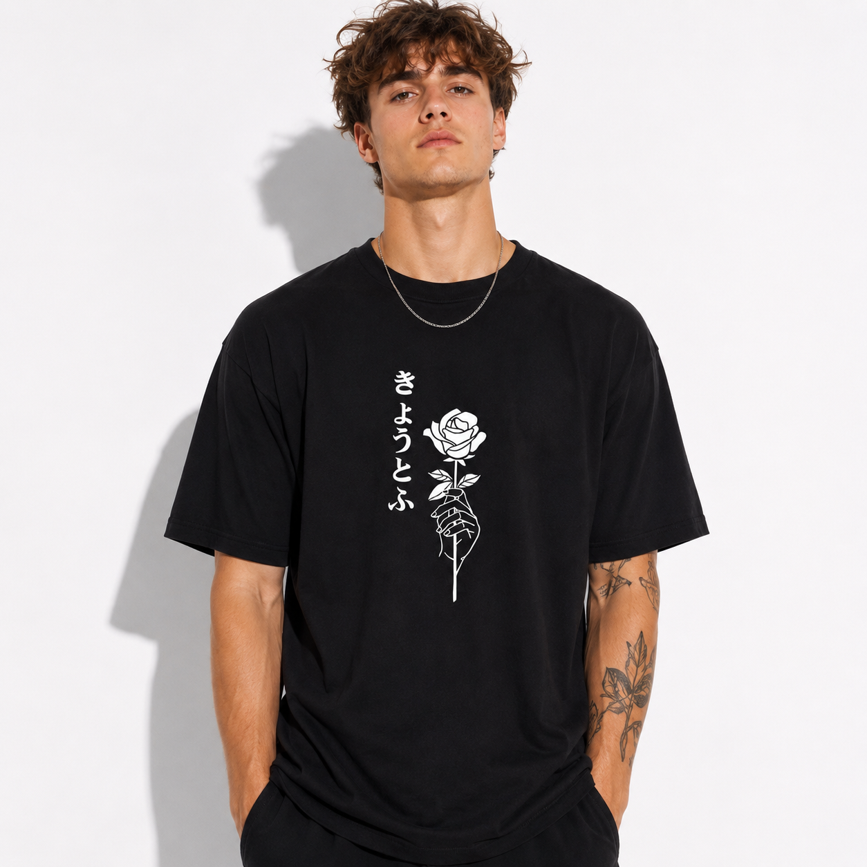 Japanese Rose Graphic T-Shirt Minimalist Kanji Aesthetic Unisex Tee
