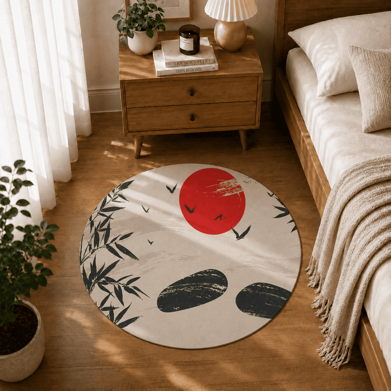 Japanese Full Moon Bamboo Bath Mat Quick Dry Super Absorbent Non Slip