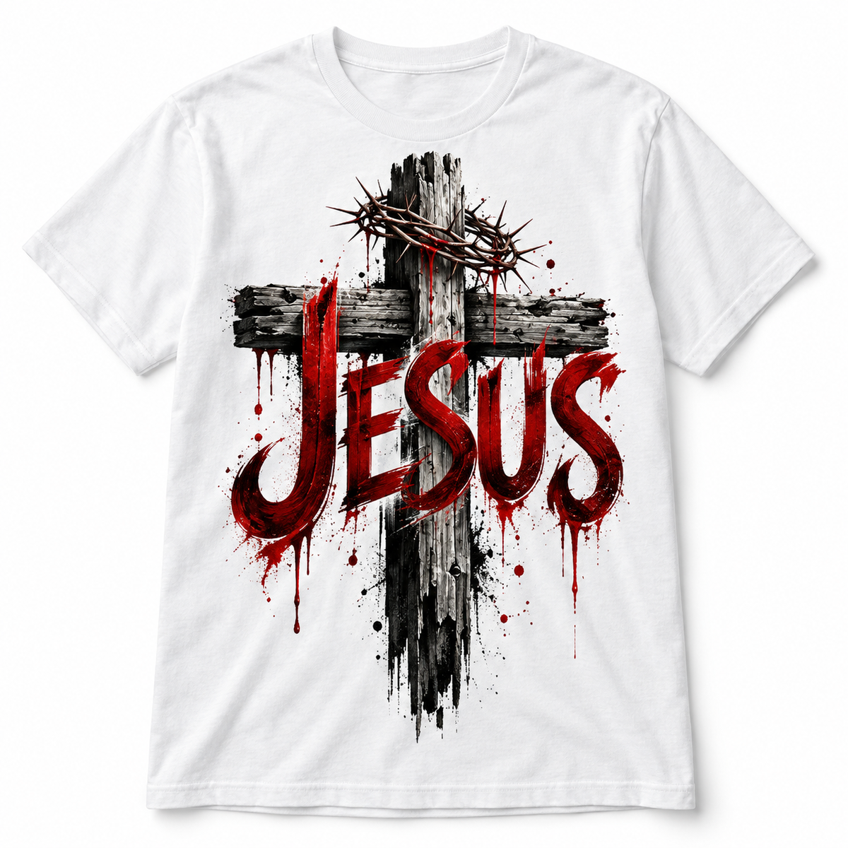 Jesus Cross Crown of Thorns Christian Faith Men's Graphic T-Shirt
