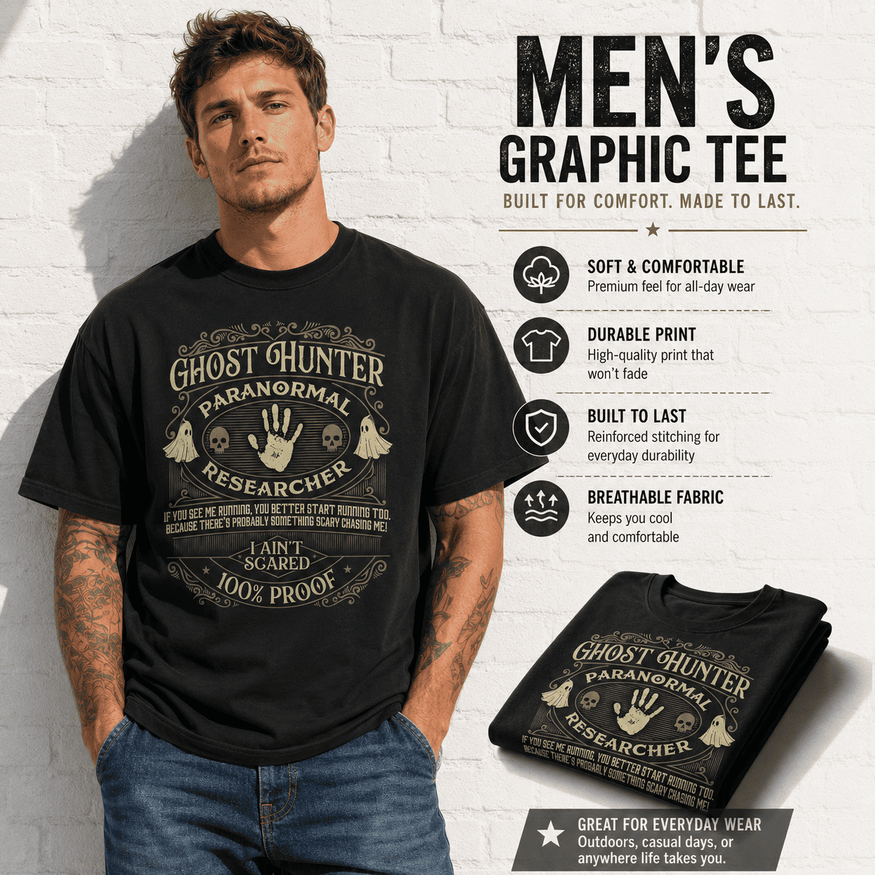 Ghost Hunter Paranormal Researcher Funny Spooky Halloween Men's T-Shirt