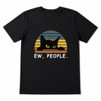 Ew People Shirt - Funny Black Cat Graphic Tee - Retro Sunset Introvert Gift