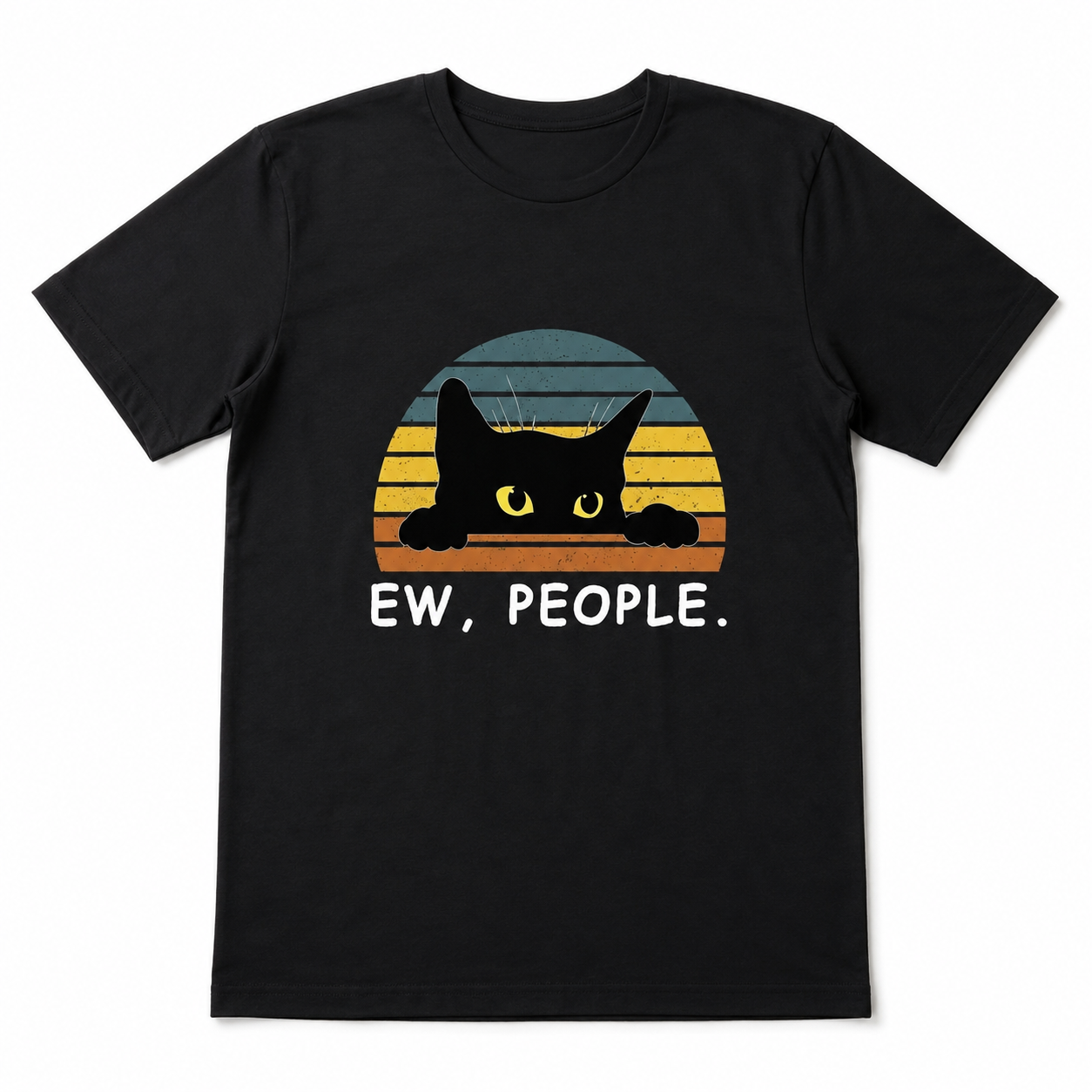 Ew People Shirt - Funny Black Cat Graphic Tee - Retro Sunset Introvert Gift