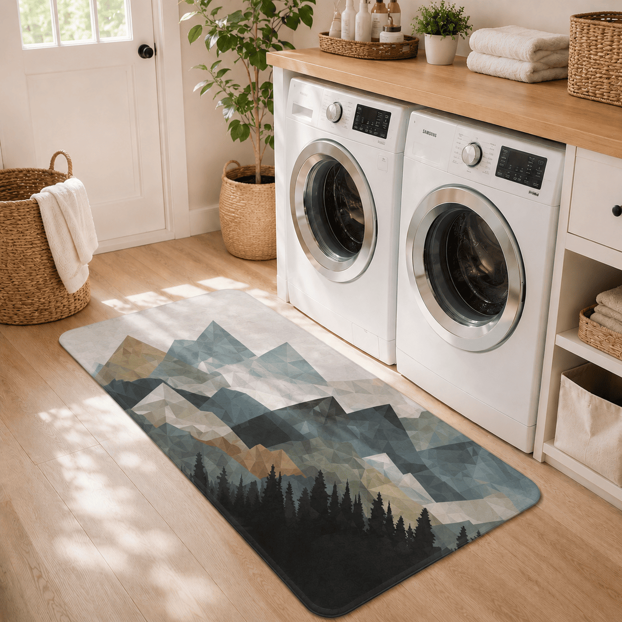Low Poly Mountain Floor Mat for Entryway Quick Dry Non Slip Super Absorbent