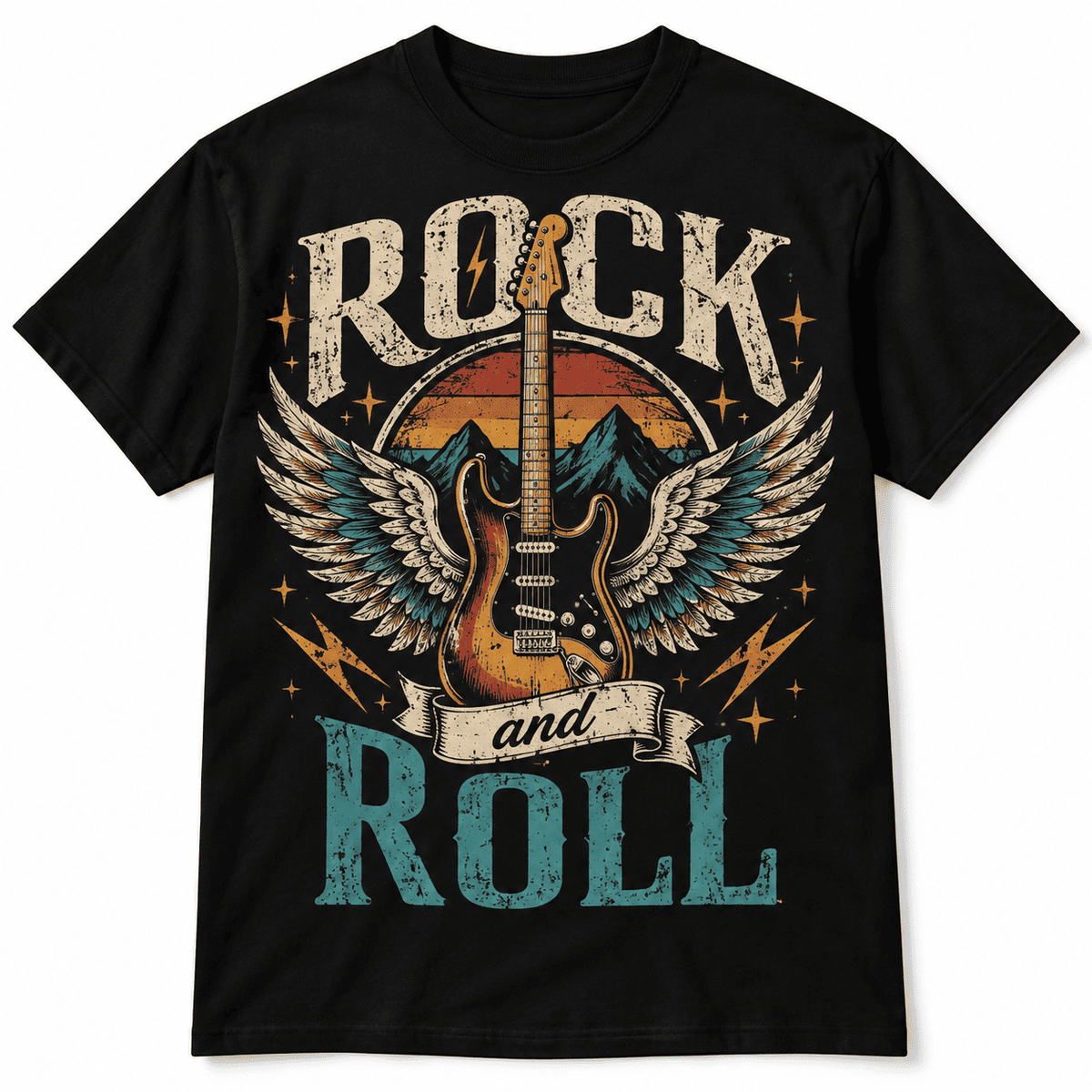 Rock and Roll Winged Electric Guitar Retro Music Graphic Men's T-Shirt