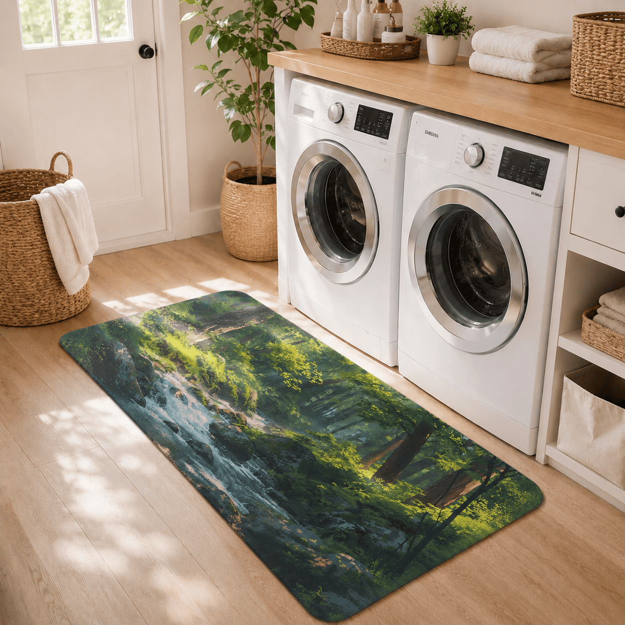 Anime Forest Bath Rug Quick Dry Super Absorbent Non Slip Vibrant Nature Decor