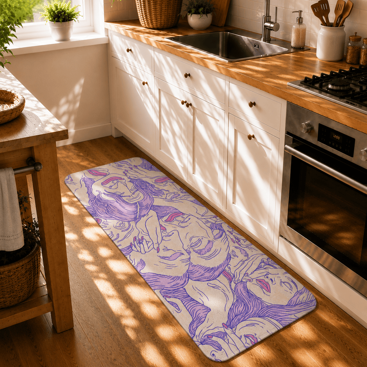 Non-Slip Trippy Livingroom Carpet, Pastel Themed Purple Home Decor, Psychedelic Yoga Mat, Bedroom Rug, Abstract Faces Pattern New Home Gift