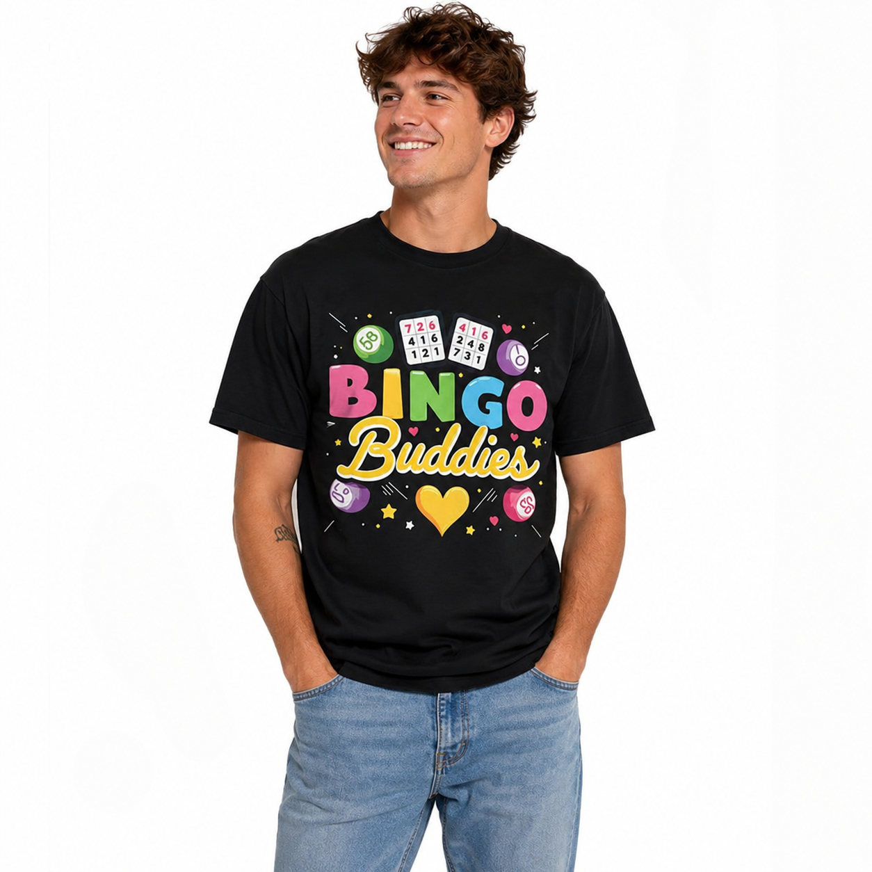 Funny Bingo Buddies Graphic T Shirt Lucky Game Night Men's Tee