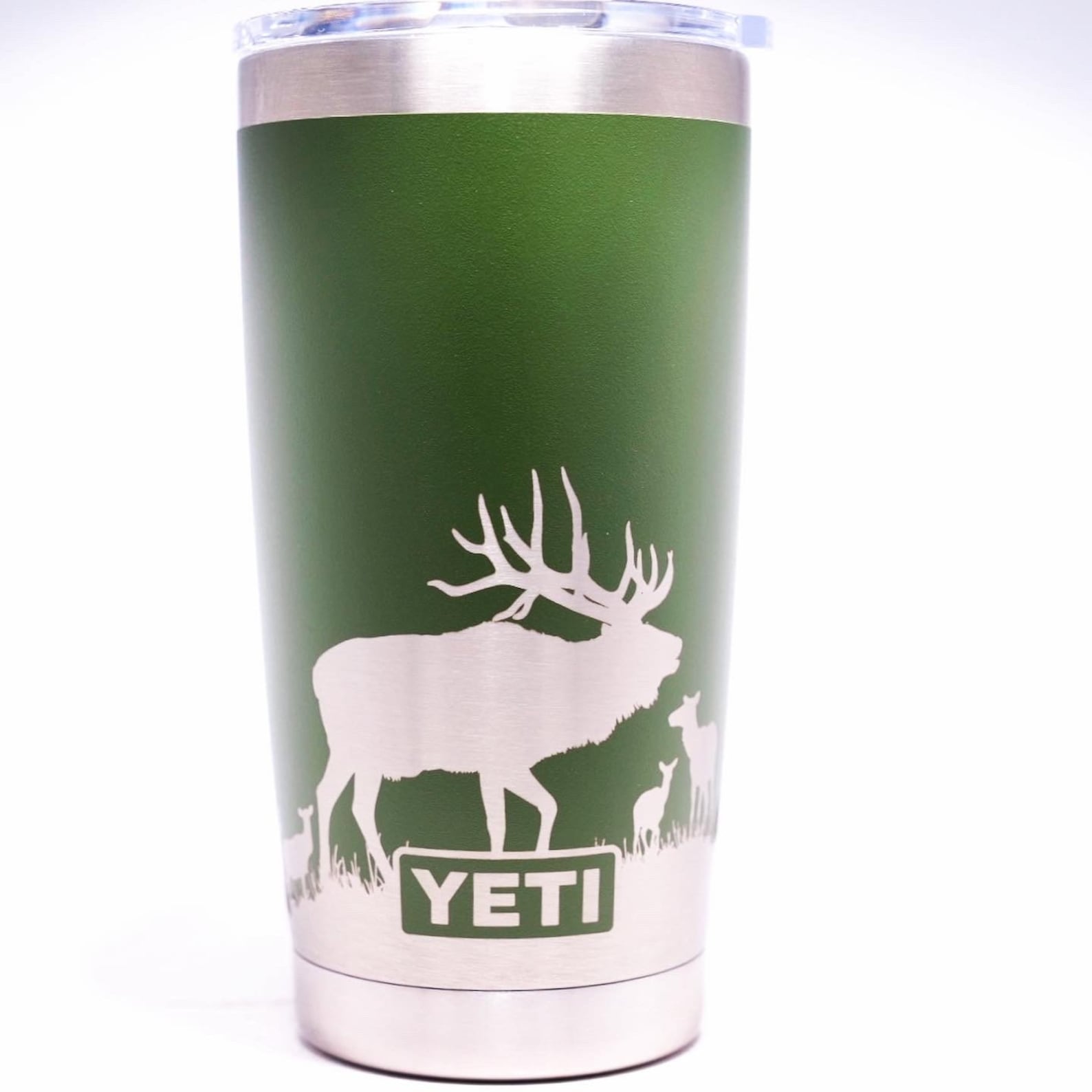 20oz - 360 elk hunt design laser engraved on a Yeti tumbler. Dishwasher safe.... These are NOT sticker’s or vinyl decals!