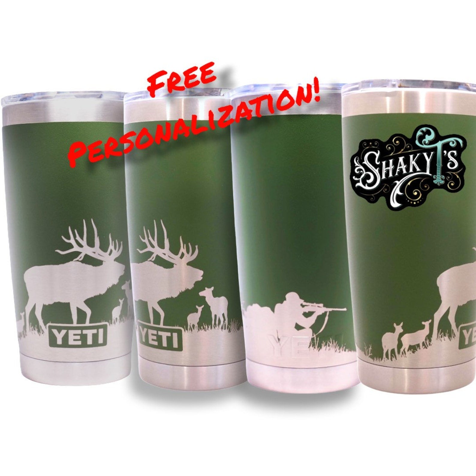 20oz - 360 elk hunt design laser engraved on a Yeti tumbler. Dishwasher safe.... These are NOT sticker’s or vinyl decals!