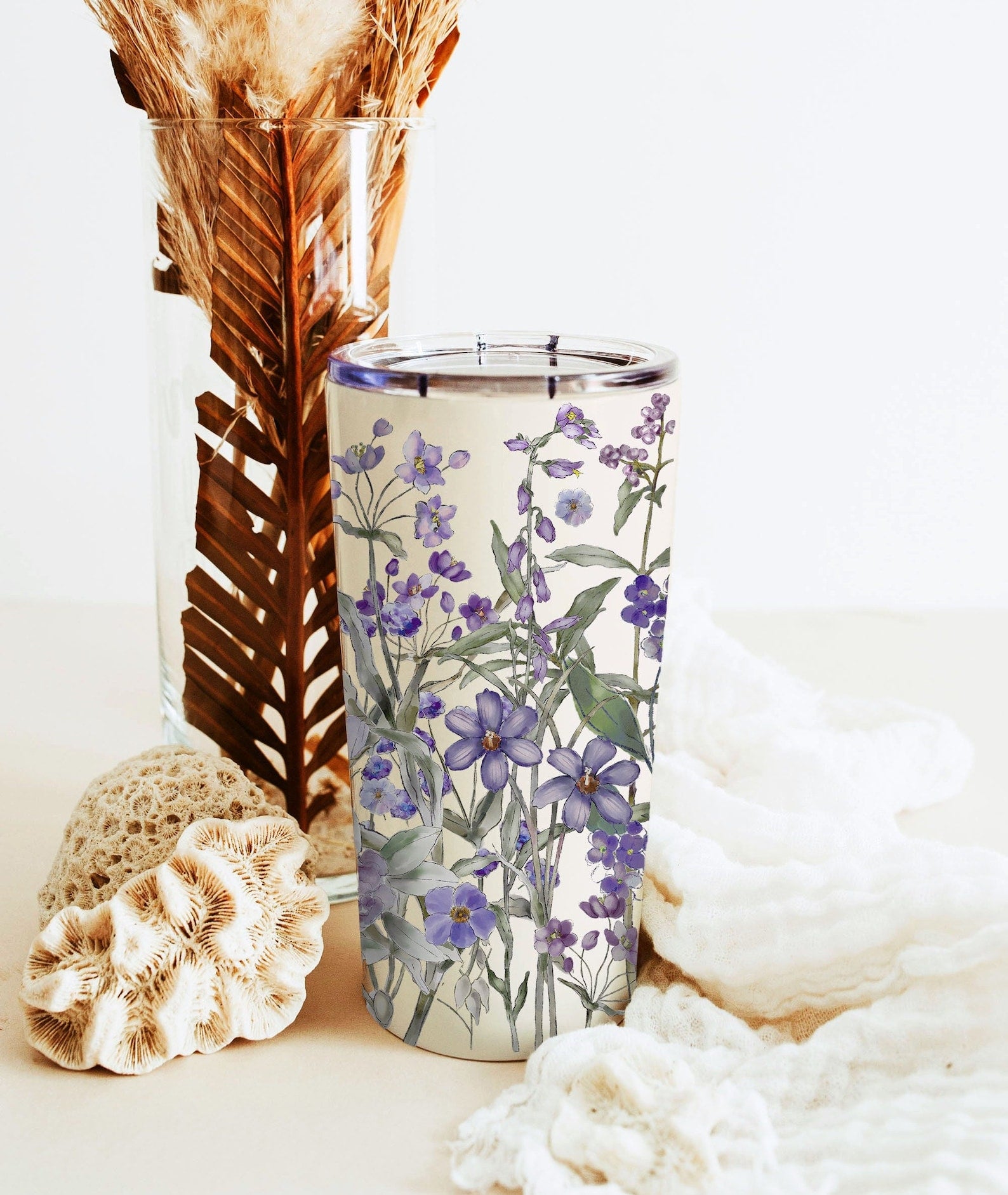 Vintage Pressed Wildflower Tumbler: Boho Cottagecore Travel Cup