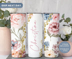 Floral Personalized Name Tumbler, Flowers Tumbler, Floral Tumbler with Straw, Floral 20oz Tumbler, Custom Tumbler with Lid, (TM-38FLOWER)