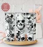 Custom Floral Skulls Tumbler, Skeleton Skull Travel Mug, Skull lover,  Halloween Cup With Lid And Straw, Personalized Skull Gifts For Women