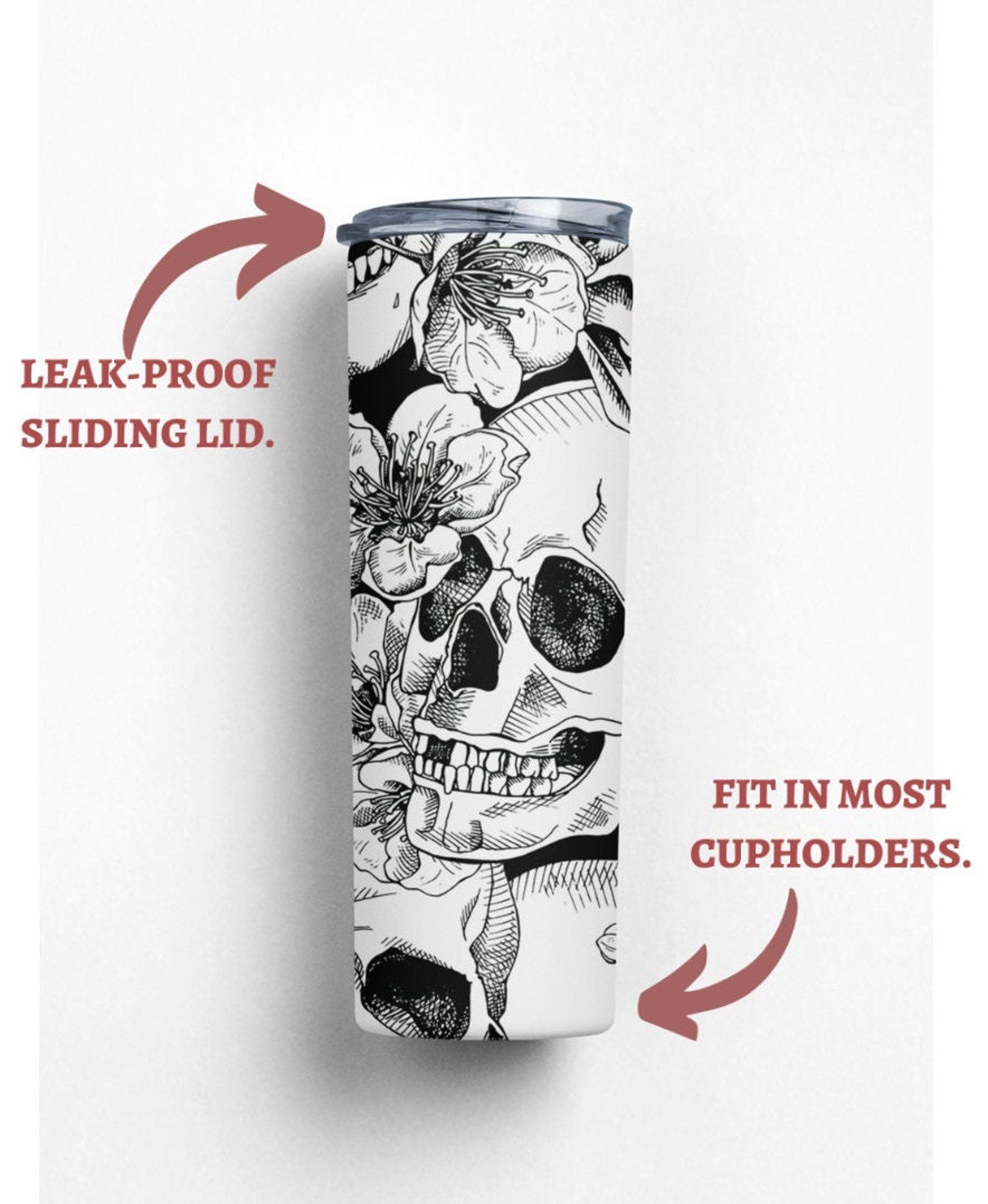 Custom Floral Skulls Tumbler, Skeleton Skull Travel Mug, Skull lover,  Halloween Cup With Lid And Straw, Personalized Skull Gifts For Women