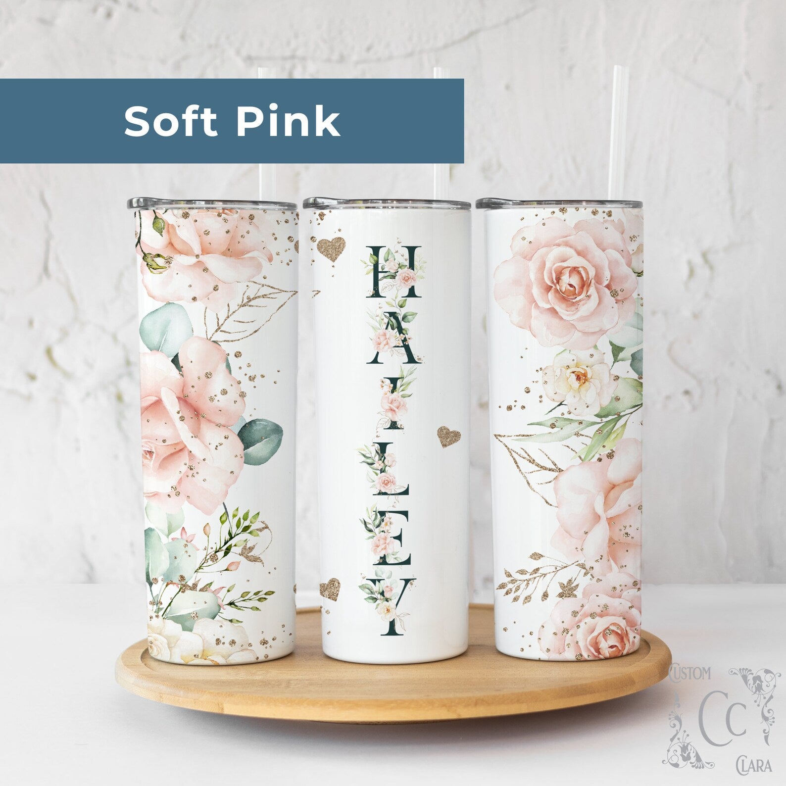 Floral Custom Tumbler Gift for Her, Personalized Floral Tumbler with Straw and Lid, Floral Skinny Tumbler, Pink Floral Tumbler with Name