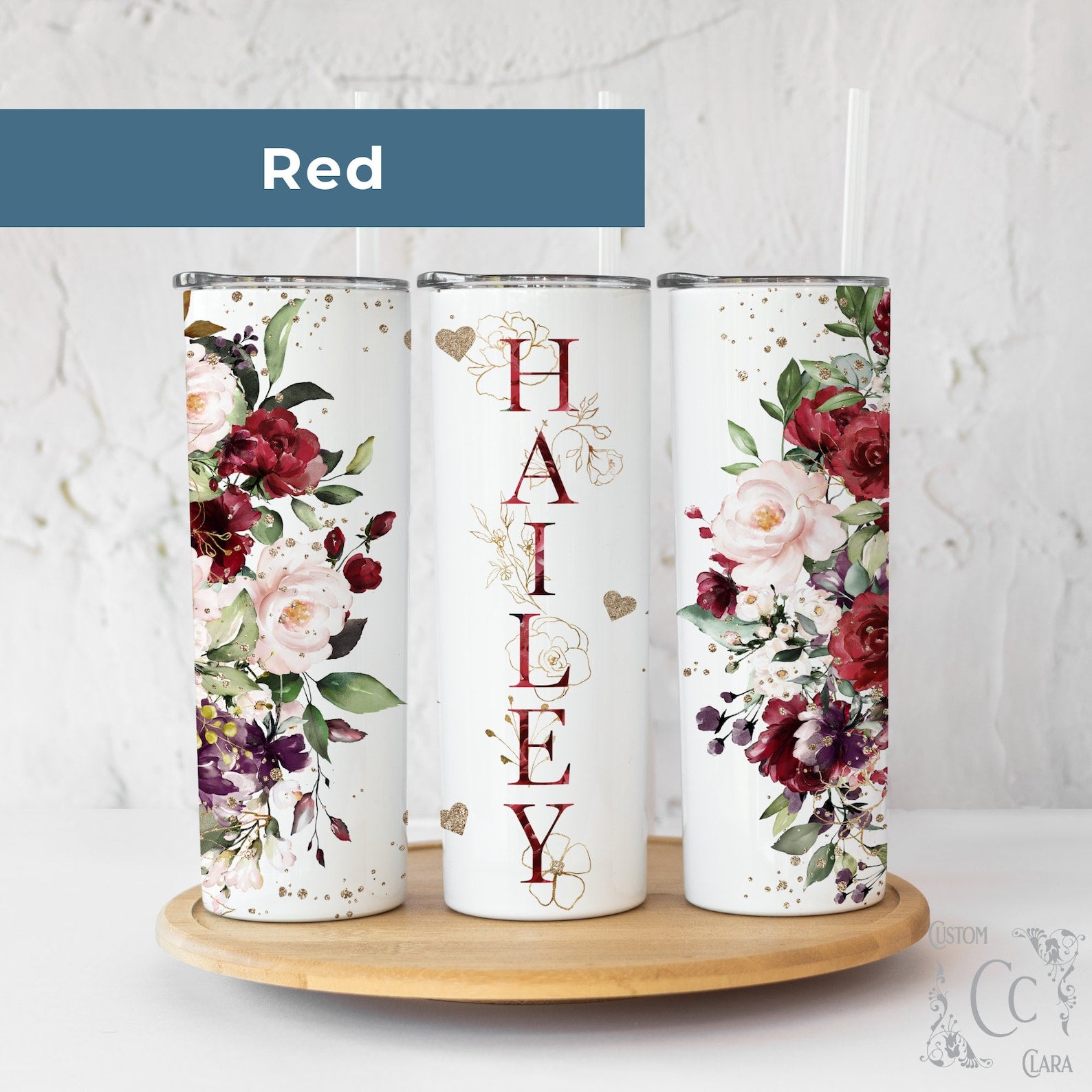 Floral Custom Tumbler Gift for Her, Personalized Floral Tumbler with Straw and Lid, Floral Skinny Tumbler, Pink Floral Tumbler with Name