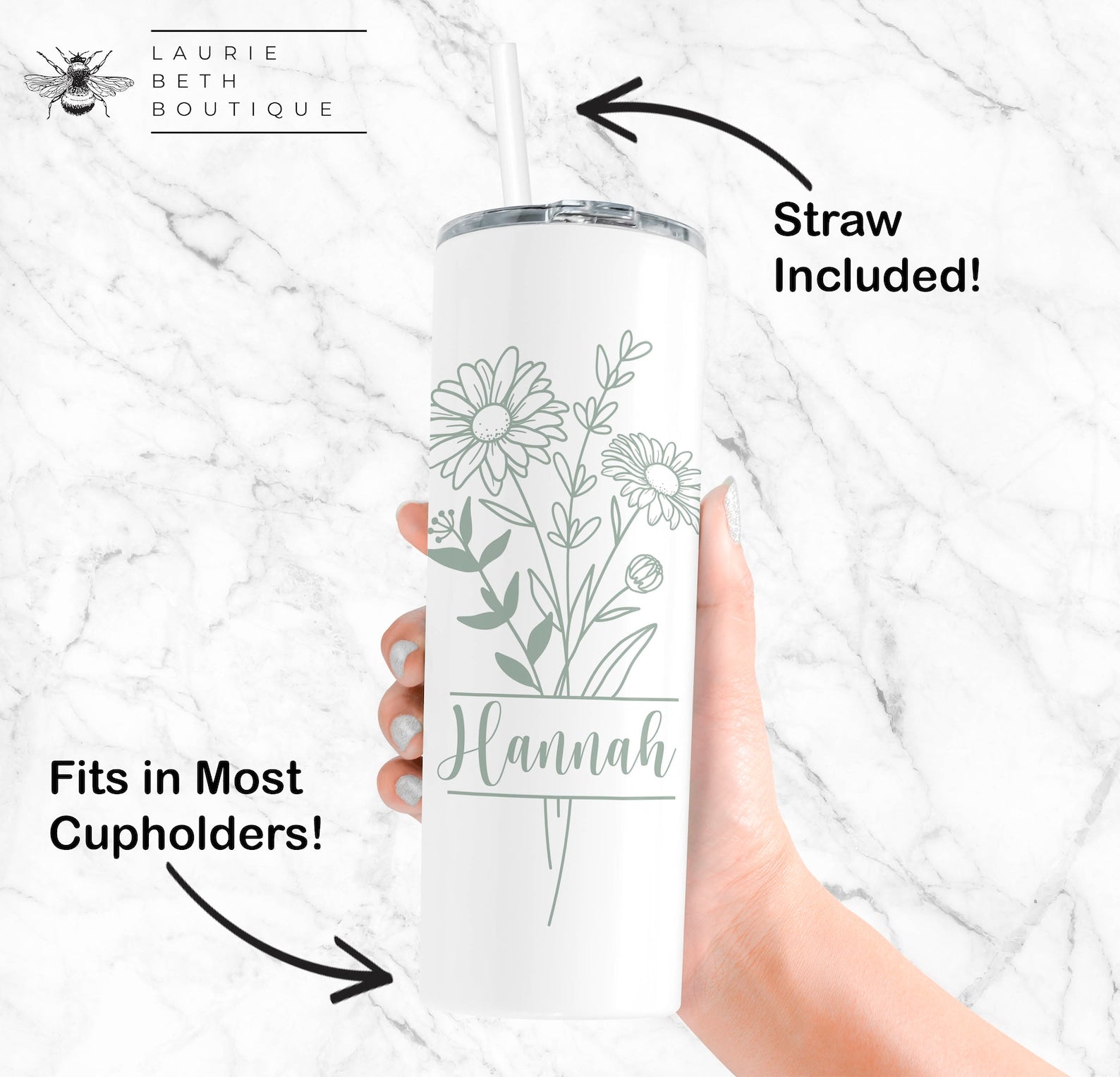 Personalized Birth Flower Tumbler, Custom Birth Flower Tumbler with Straw Bridesmaid Proposal Gifts Mother's Day Gifts Matching Tumblers Mug