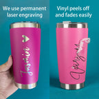 Personalized 20oz Engraved Tumbler, Custom Name Travel Mug, Stainless Steel Cups, Insulated Bridesmaid Tumbler, Tumbler with Straw