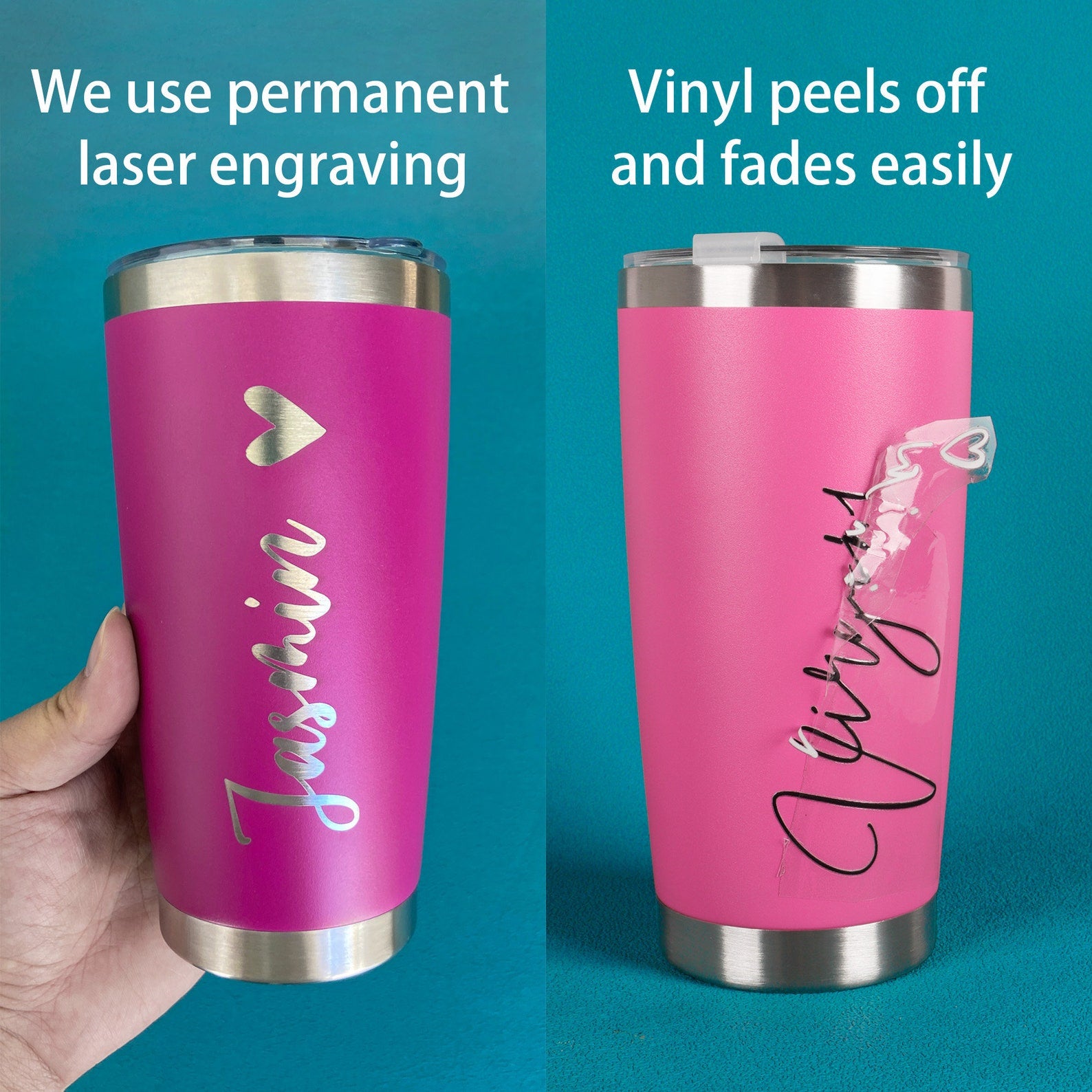 Personalized 20oz Engraved Tumbler, Custom Name Travel Mug, Stainless Steel Cups, Insulated Bridesmaid Tumbler, Tumbler with Straw