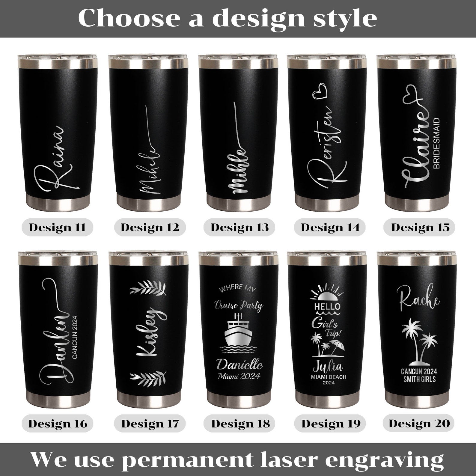 Personalized 20 oz Tumbler, Custom Name Travel Mug, Laser Engraved Tumbler, Stainless Steel water cup, Bridesmaid Tumbler, Insulated Tumbler