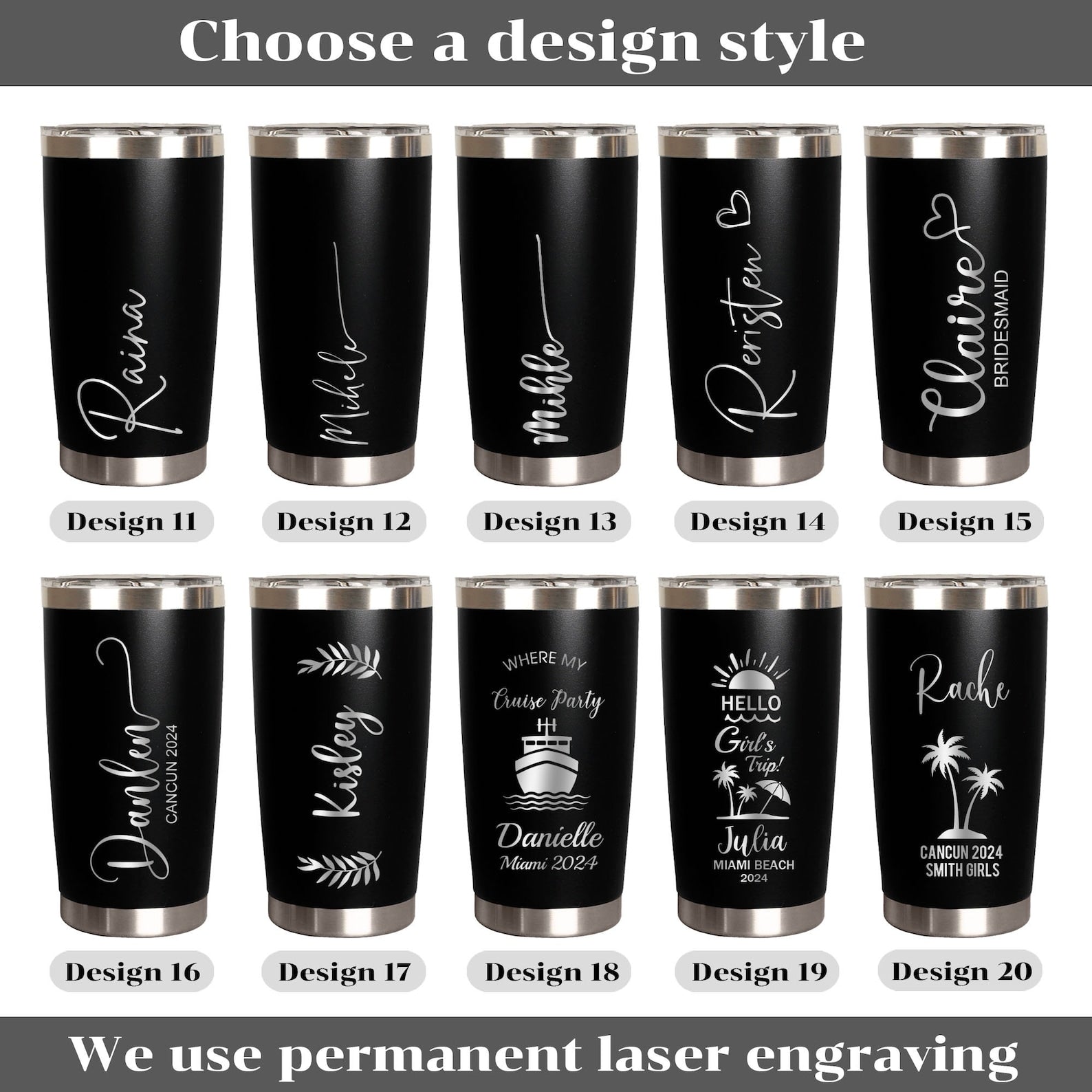 Custom 20oz Holiday Tumbler, Personalized Tumbler, Girls trip gifts, Travel Mug, Laser Engraved Cups, Stainless Steel Mug, Beach Tumbler