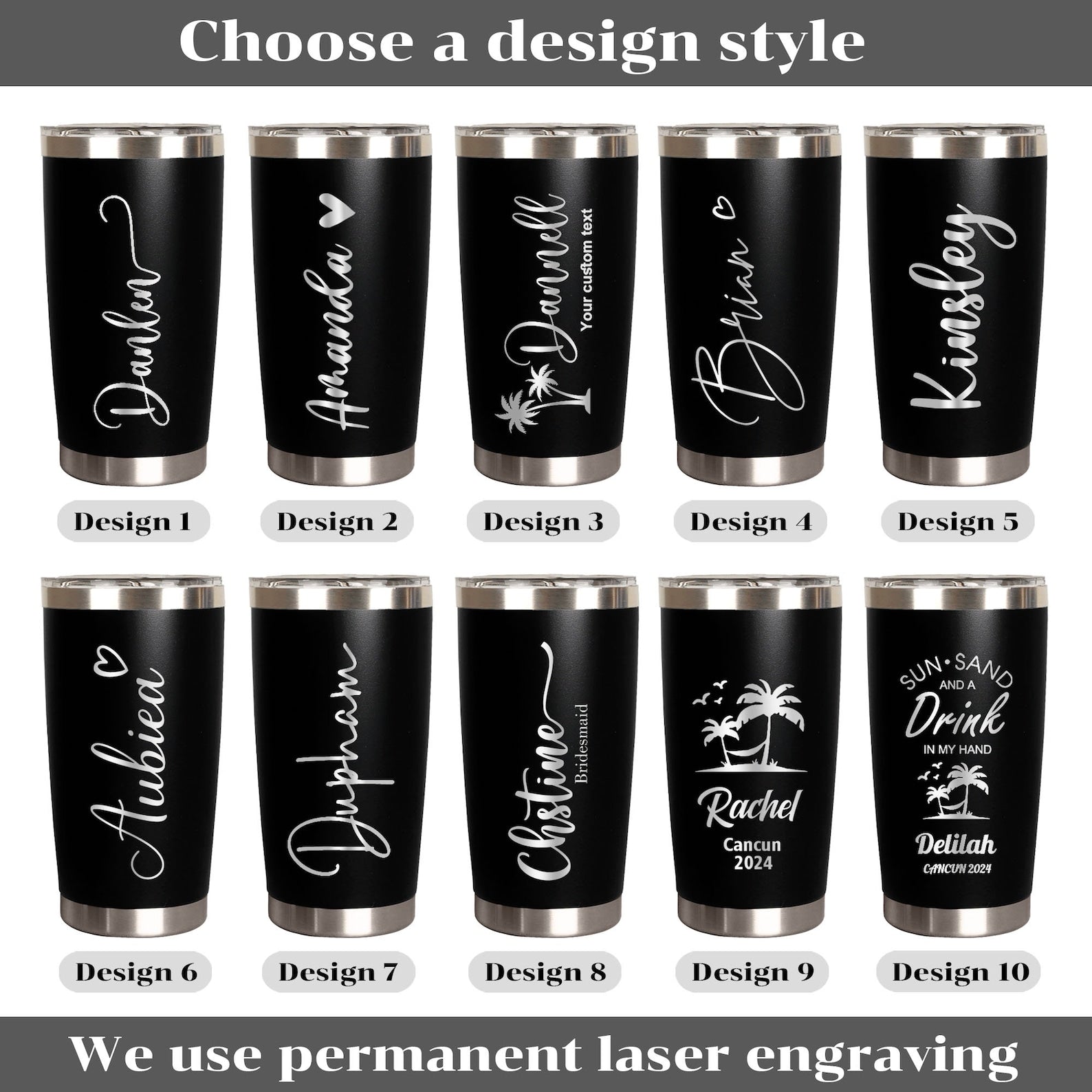 Custom 20oz Holiday Tumbler, Personalized Tumbler, Girls trip gifts, Travel Mug, Laser Engraved Cups, Stainless Steel Mug, Beach Tumbler