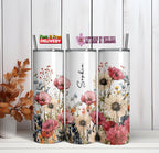 Custom Floral Tumbler, Personalized Name, Gift for Her
