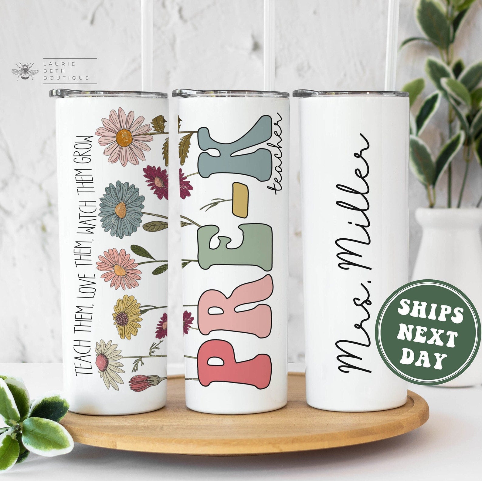 Personalized Pre-K Teacher Tumbler, Custom Pre-K Teacher Gifts for New Pre-K Teacher Appreciation Back to School Gift Teacher Flower Tumbler