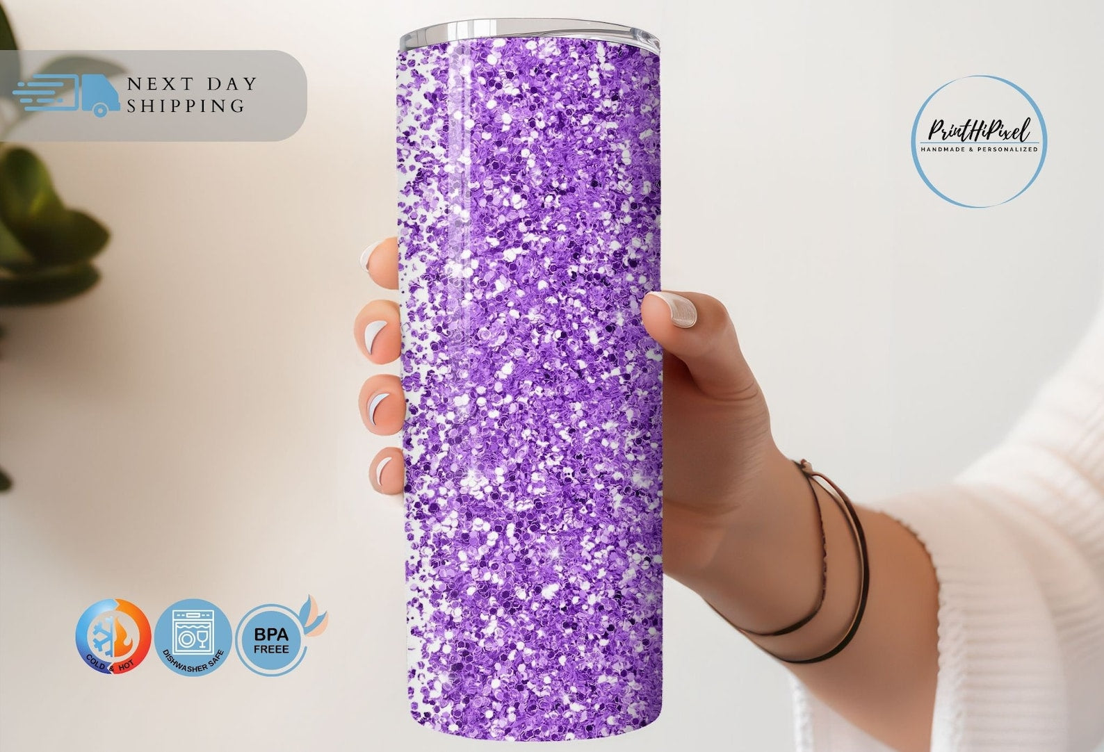 Personalized Glitter Name Tumbler, Custom Tumbler Glitter Effect, Silver Glitter Design Tumbler, Summer Tumbler, Glitter 20oz Tumbler