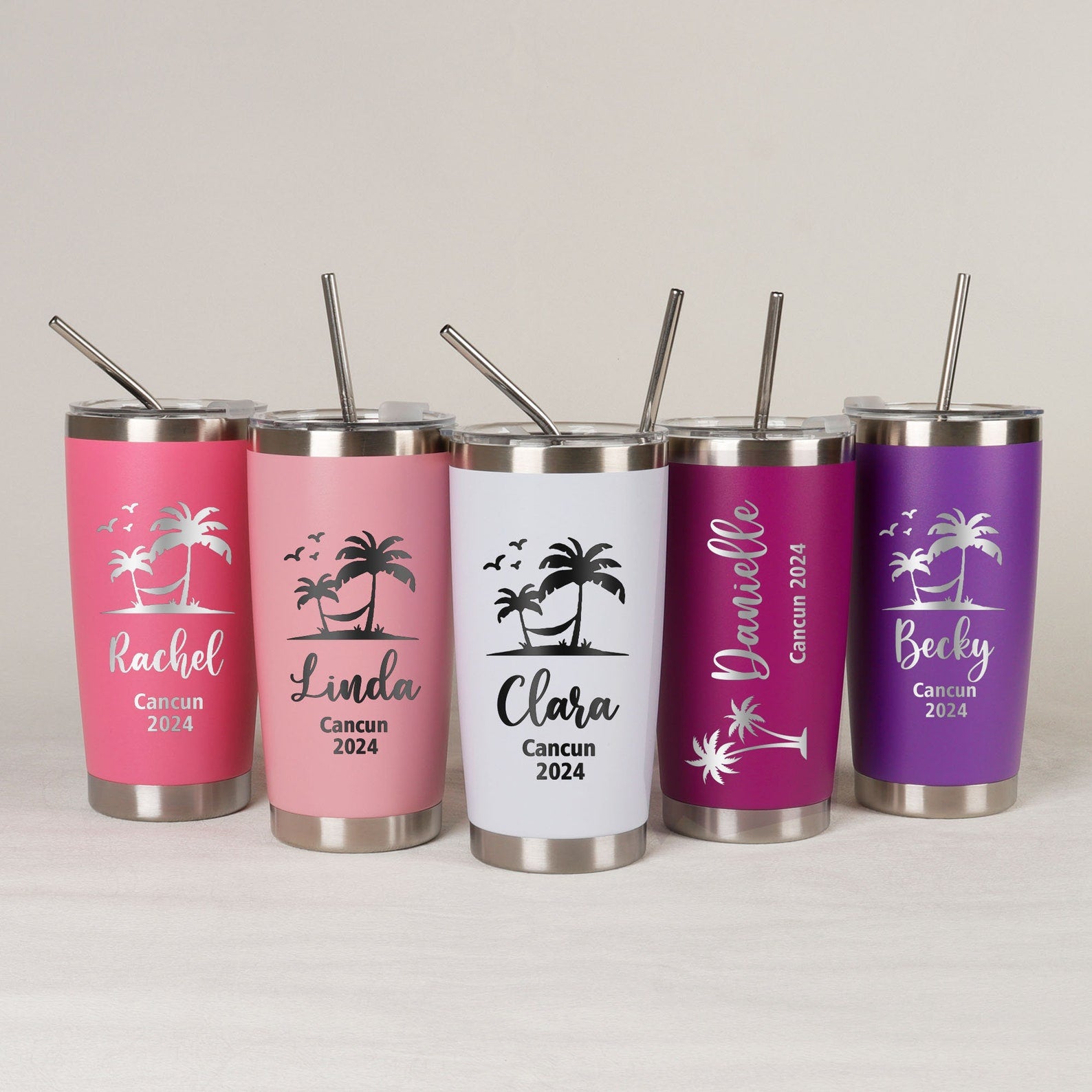 Custom 20oz Holiday Tumbler, Personalized Tumbler, Girls trip gifts, Travel Mug, Laser Engraved Cups, Stainless Steel Mug, Beach Tumbler