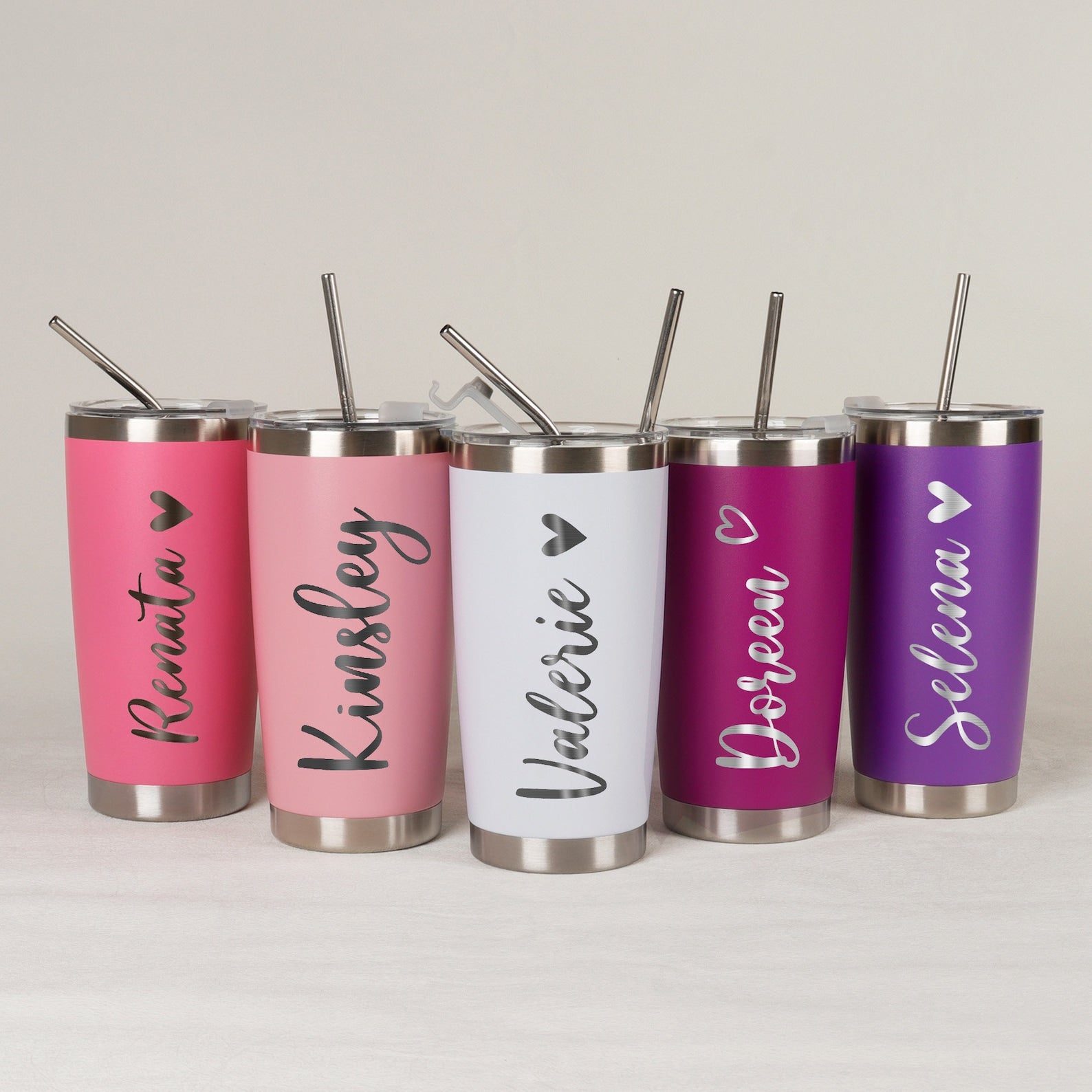 Personalized 20oz Engraved Tumbler, Custom Name Travel Mug, Stainless Steel Cups, Insulated Bridesmaid Tumbler, Tumbler with Straw