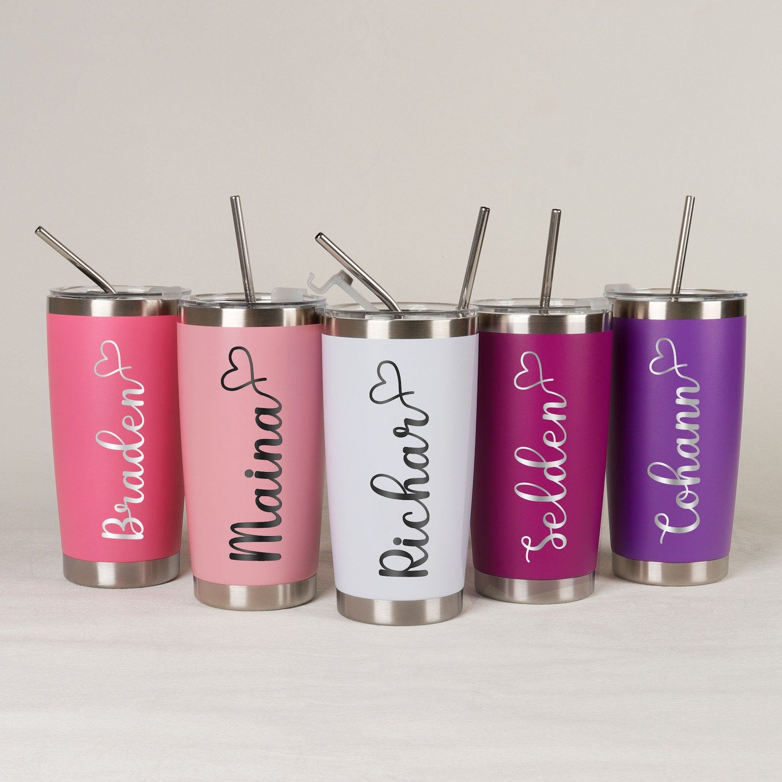 Personalized 20oz Engraved Tumbler, Custom Name Travel Mug, Stainless Steel Cups, Insulated Bridesmaid Tumbler, Tumbler with Straw