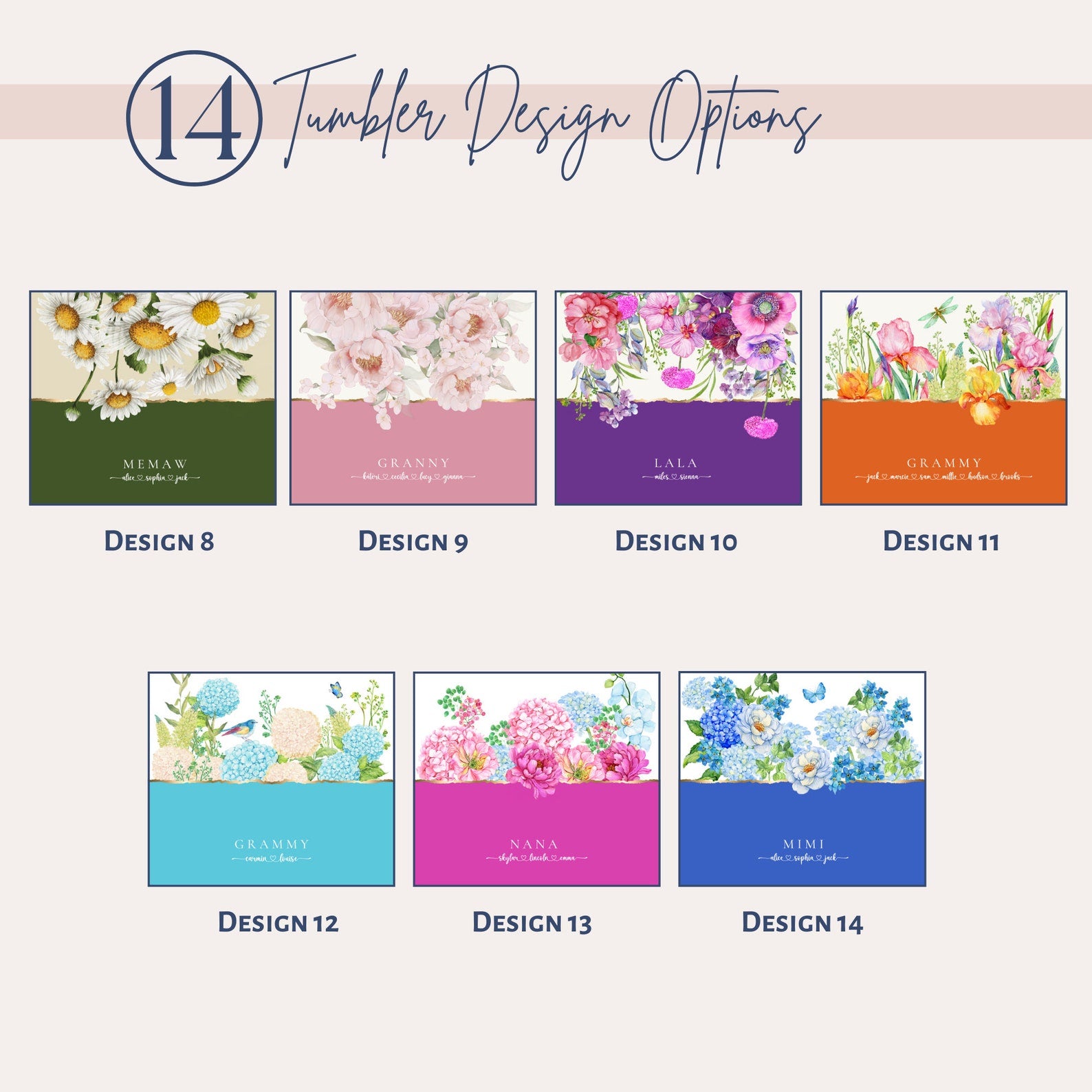 Personalized Floral Grandma Tumbler, Custom Tumbler Gift For Mother's Day, Grandma Tumbler With Grandkids Name, Flower Cup For Birthday Gift