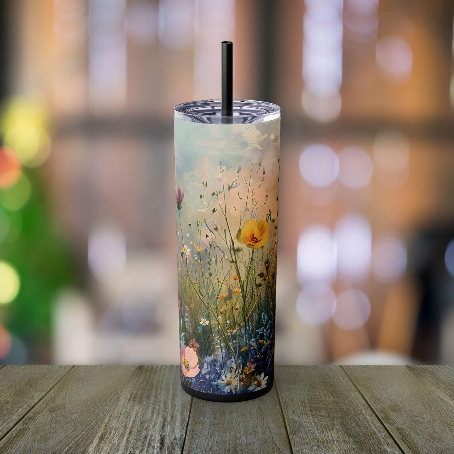 Wildflower Tumbler: Minimalist Floral 20oz Skinny Cup