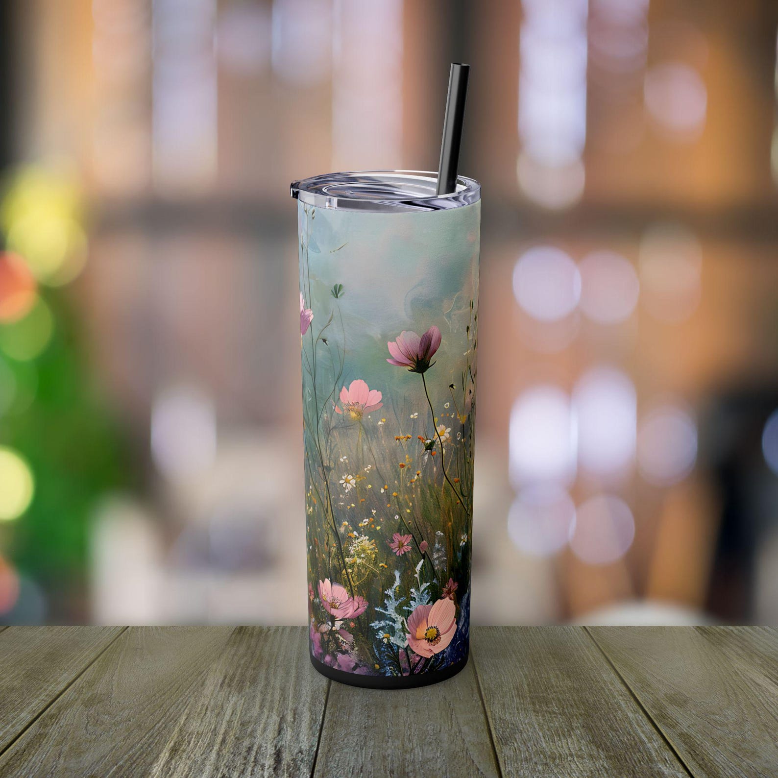 Wildflower Tumbler: Minimalist Floral 20oz Skinny Cup